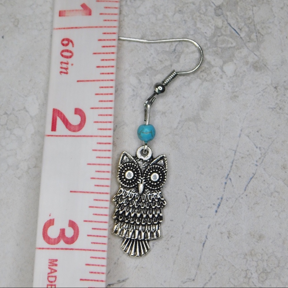 Women's Silver Turquoise Owl Earrings - Picture 5 of 5